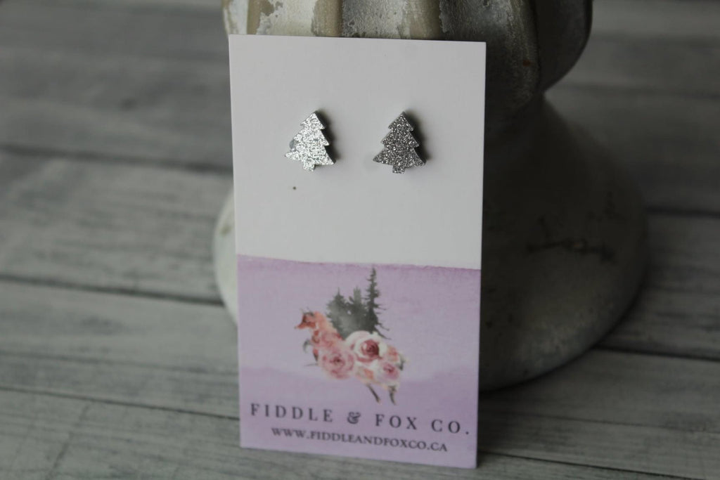 Silver Glitter Christmas Earrings