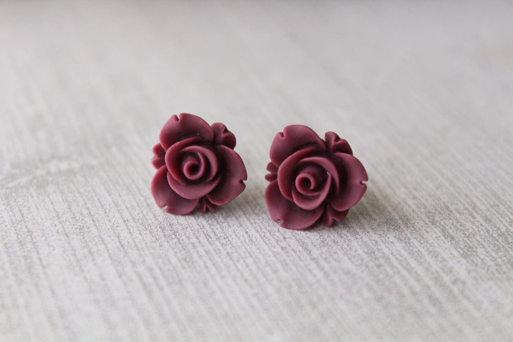 Burgundy Rose Earrings