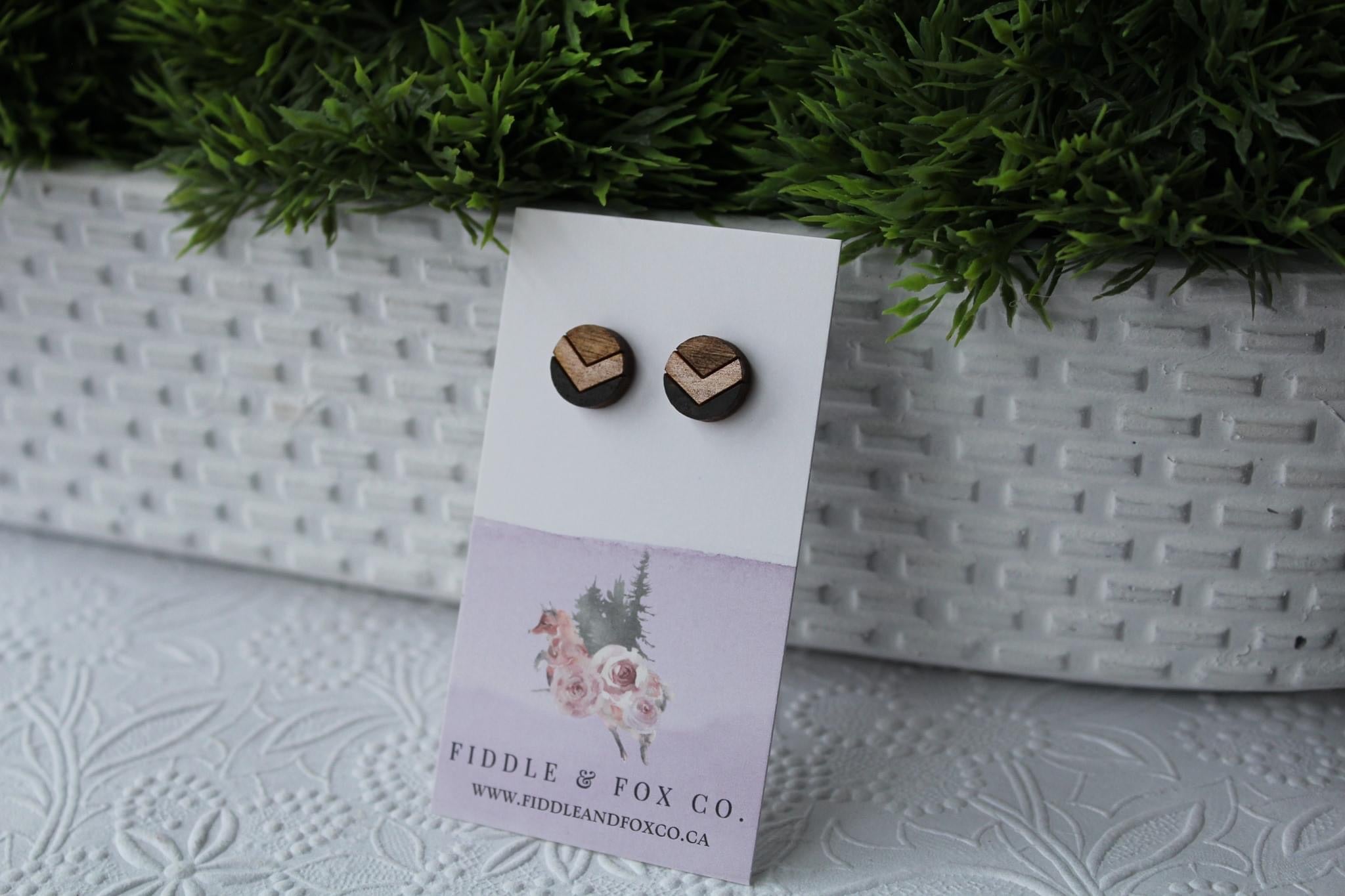 Chevron Wood Grey/Rose Gold Earrings