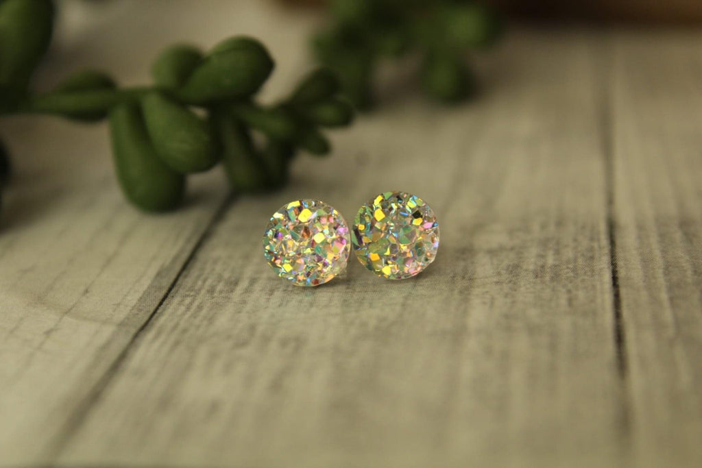 8mm Chunky Iridescent Earrings