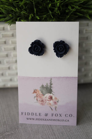 Navy Rose Earrings