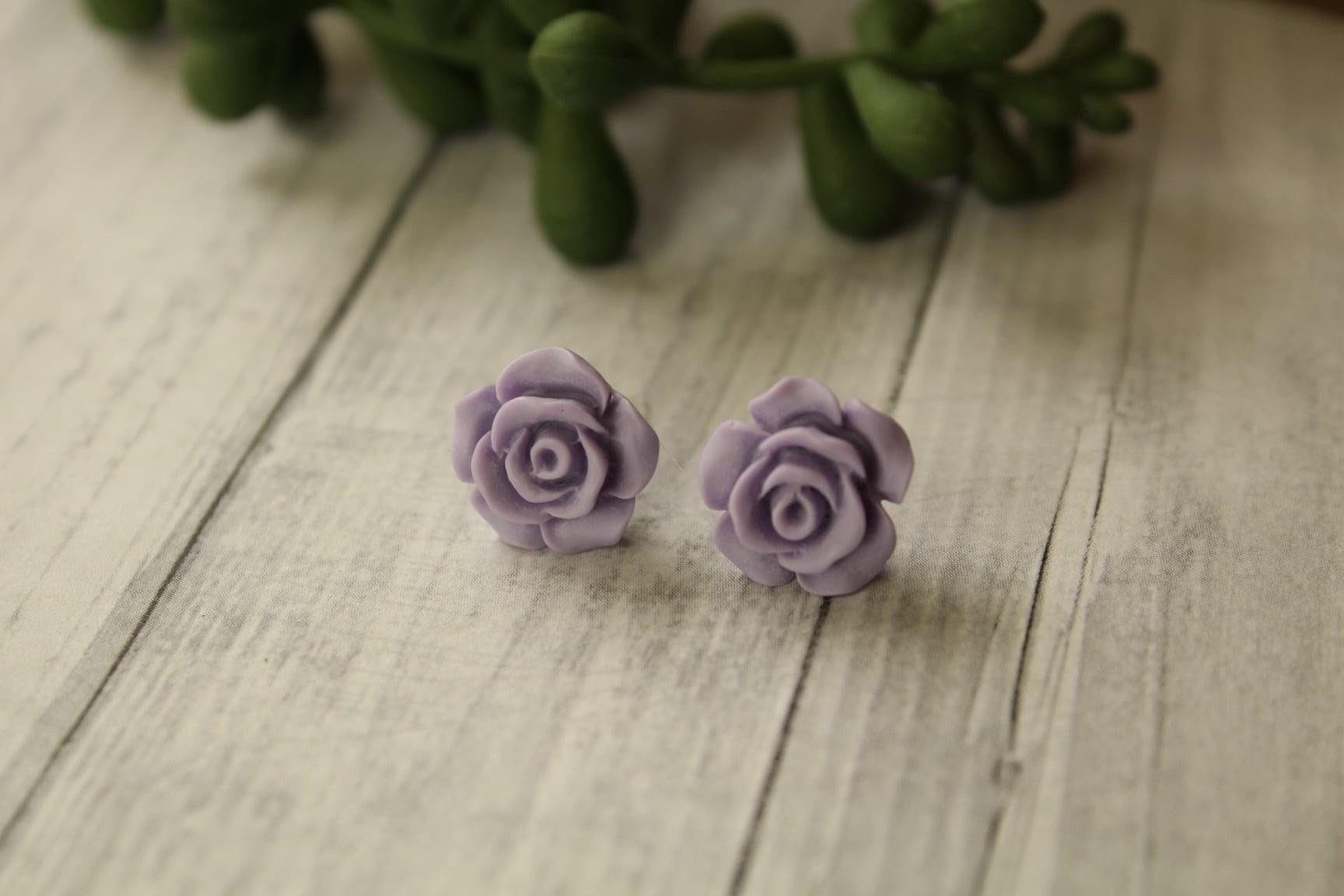 12mm Purple Flower Earrings