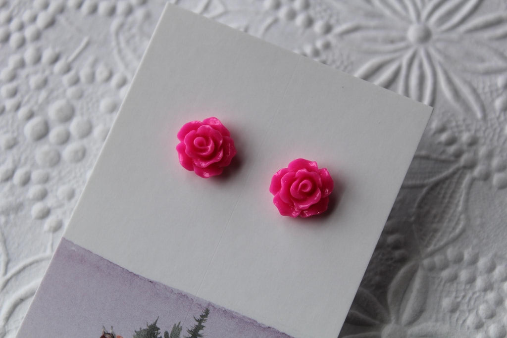 8mm Hot Pink Flower Earrings